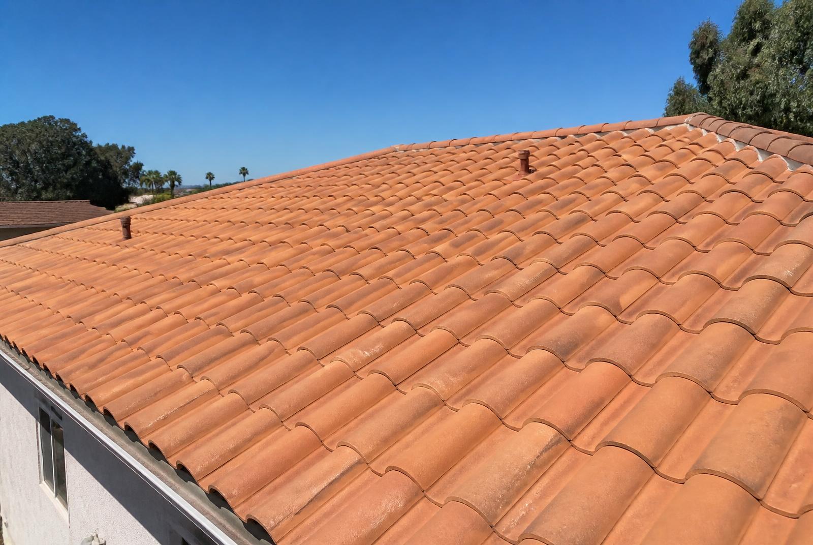 Tile roof after soft wash treatment