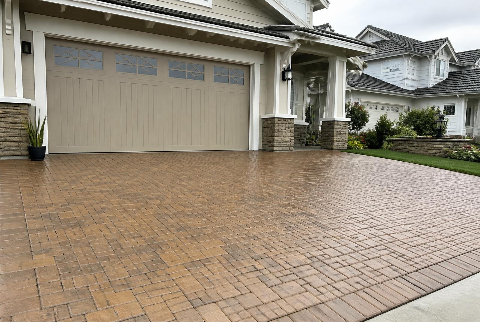 Driveway after pressure washing and sealing
